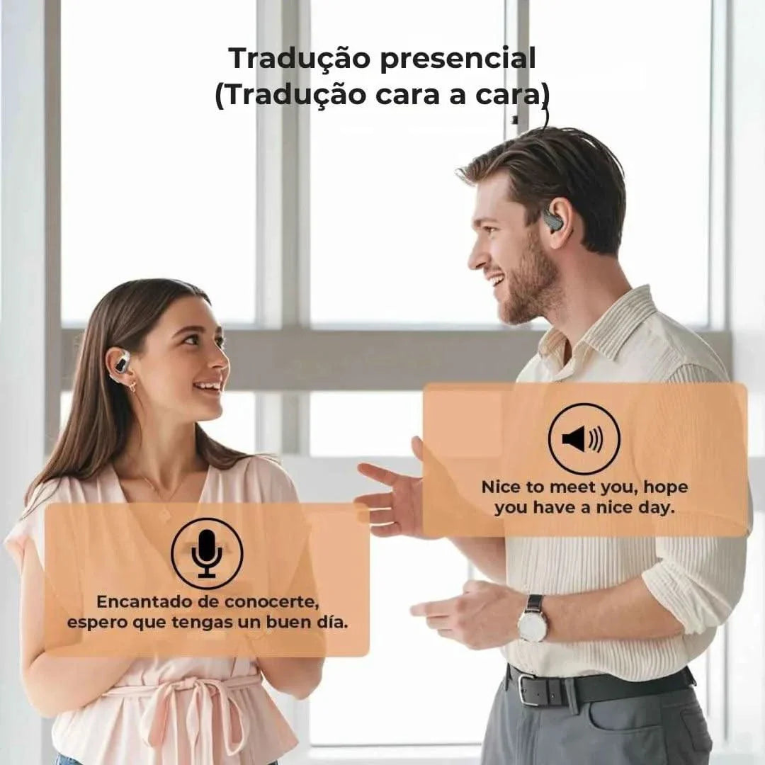 Fone Tradutor Bluetooth Erazer Ear Hook – Tradução em Tempo Real e Áudio Hi-Fi