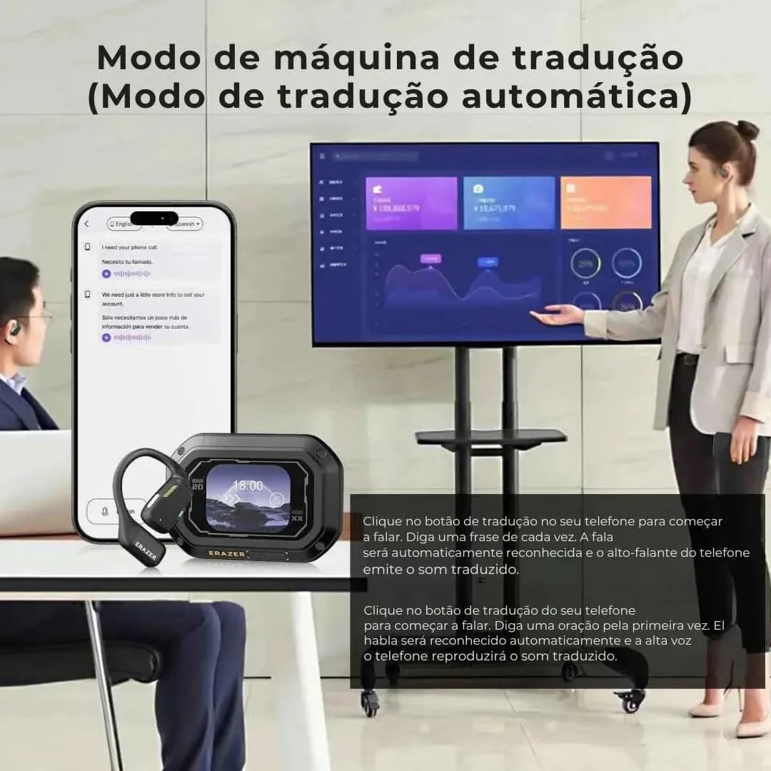 Fone Tradutor Bluetooth Erazer Ear Hook – Tradução em Tempo Real e Áudio Hi-Fi